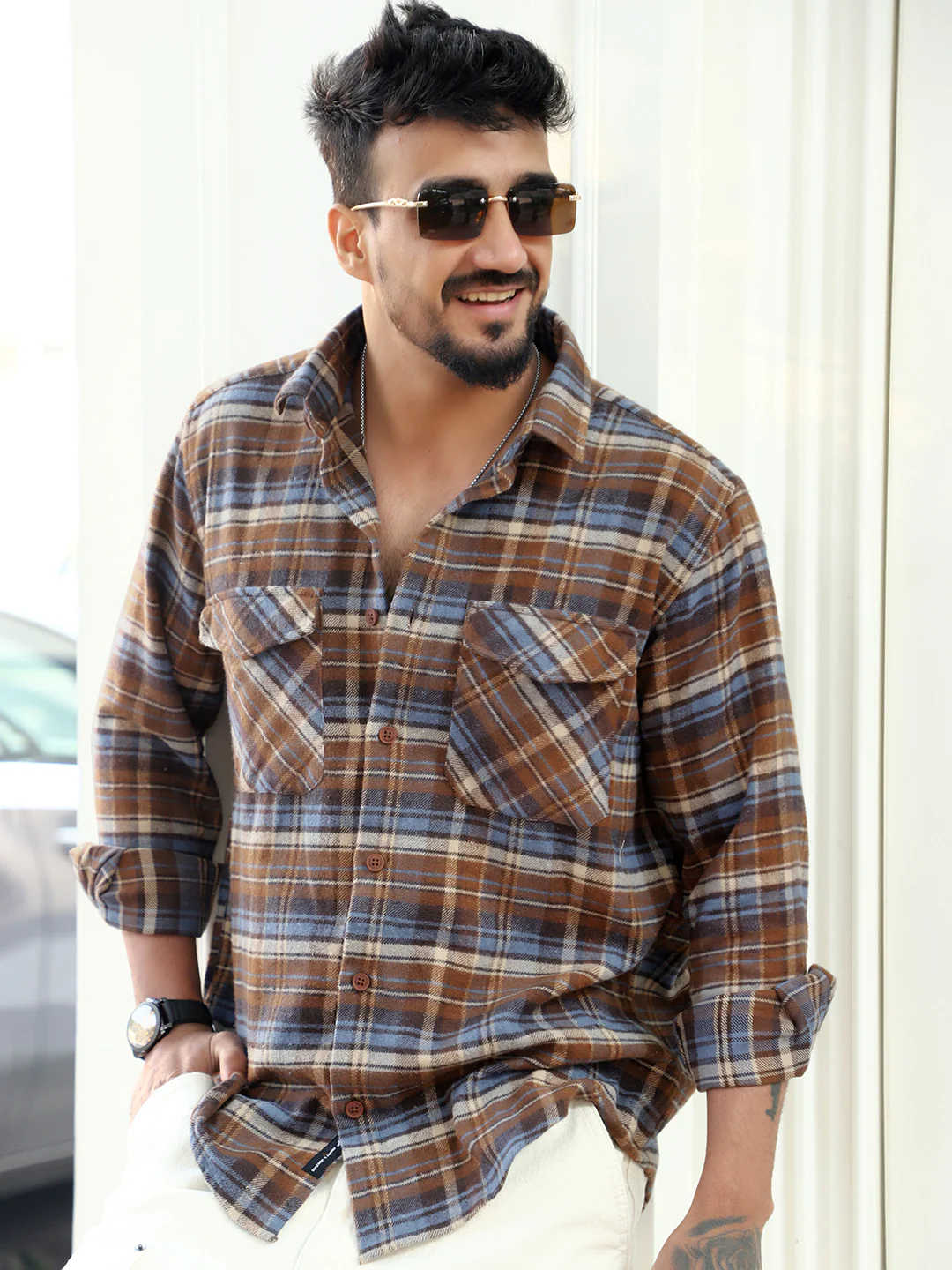 Afterdark Brown Check Full Sleeve Shirt - Image 4