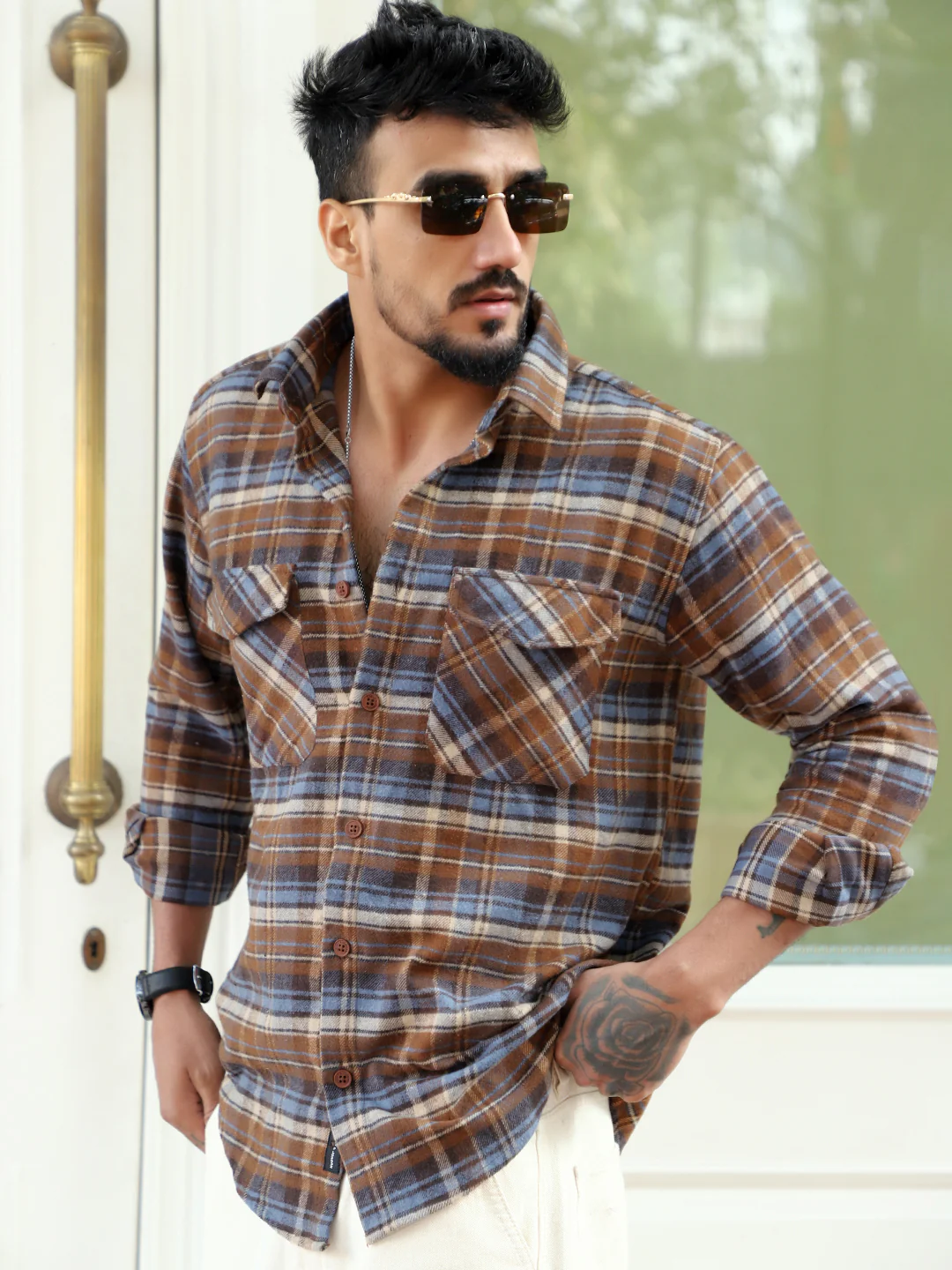 Afterdark Brown Check Full Sleeve Shirt - Image 5