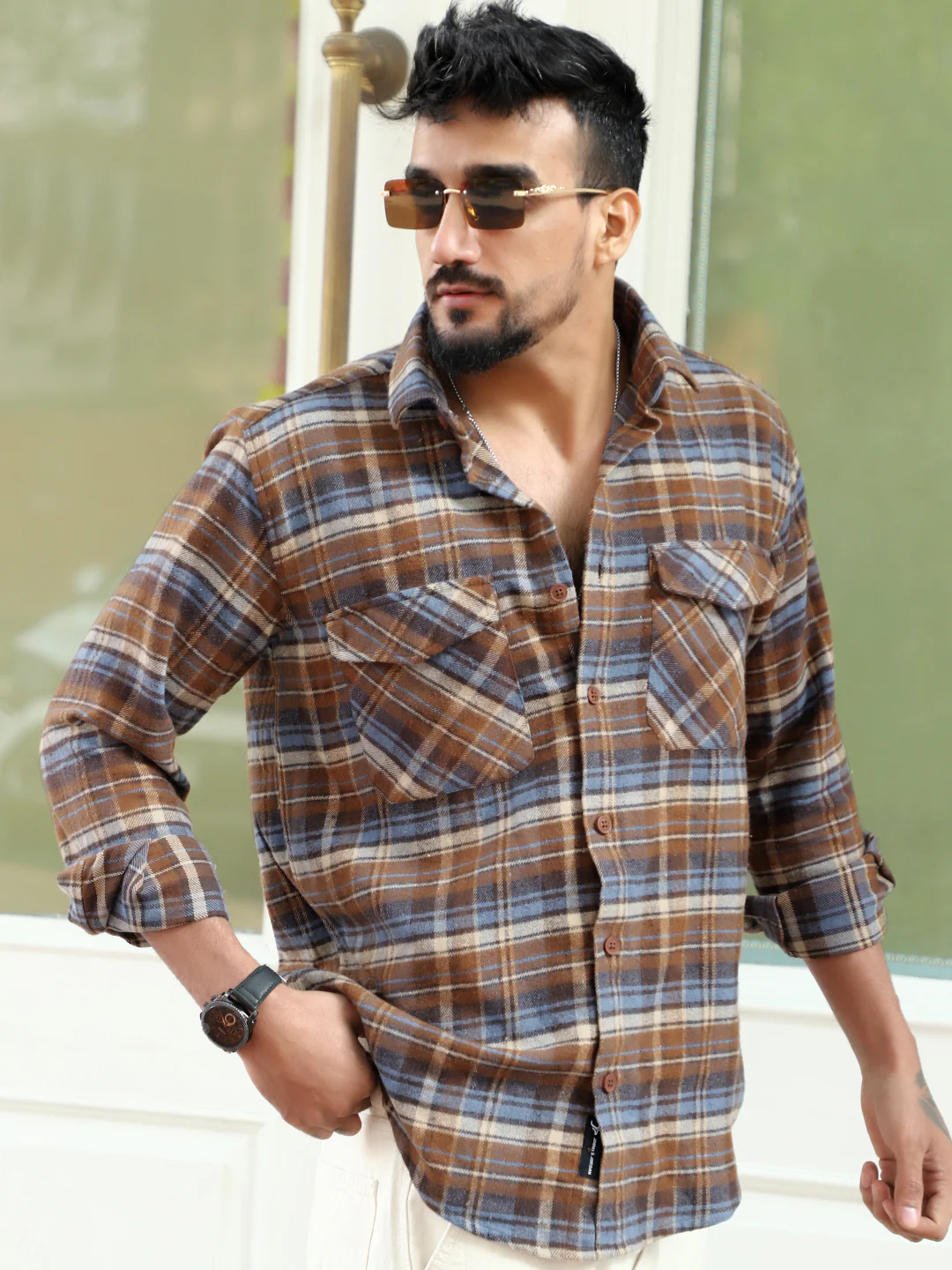 Afterdark Brown Check Full Sleeve Shirt - Image 6