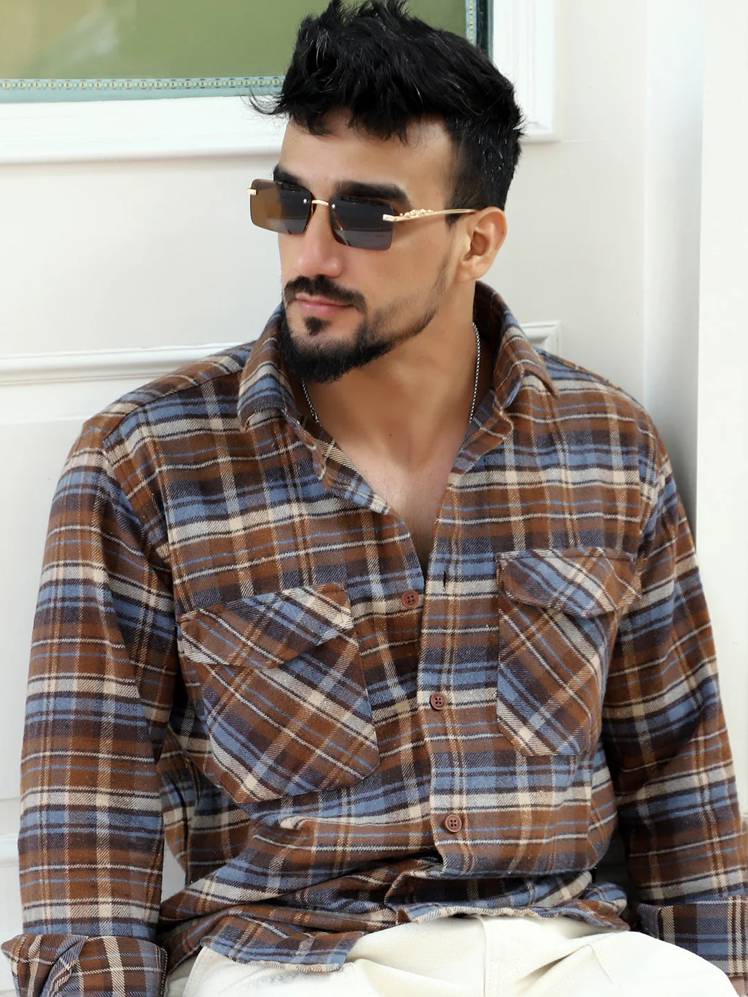 Afterdark Brown Check Full Sleeve Shirt - Image 7