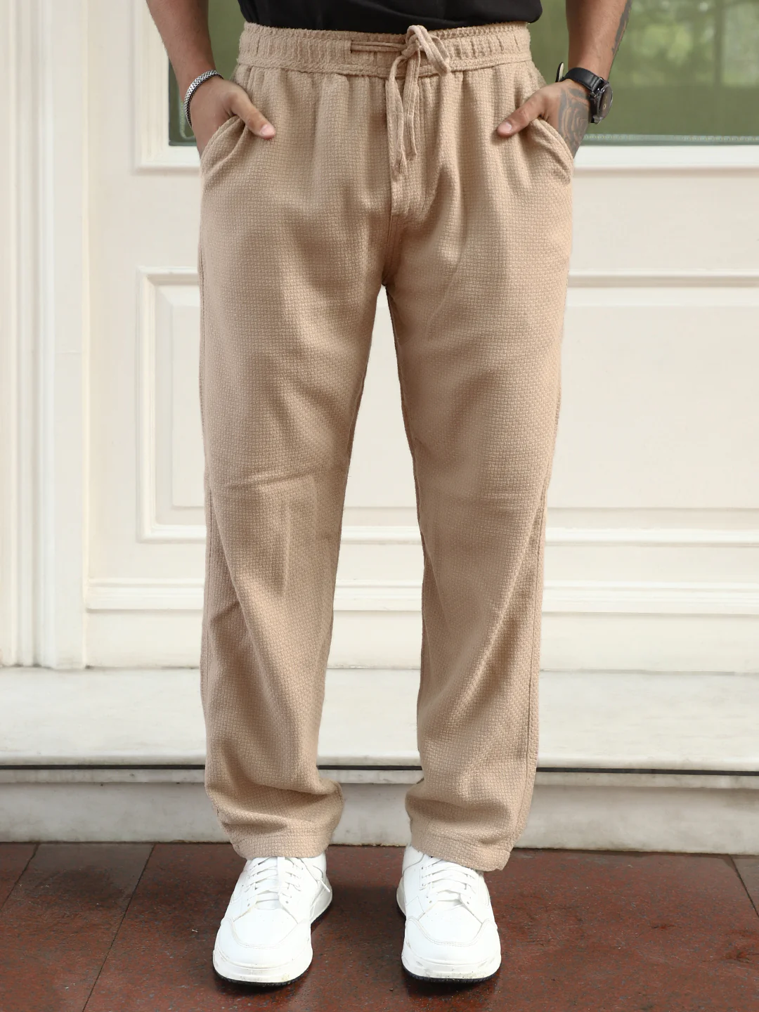 Aurelian Beige Baggy Fit Texture Trouser - Image 4