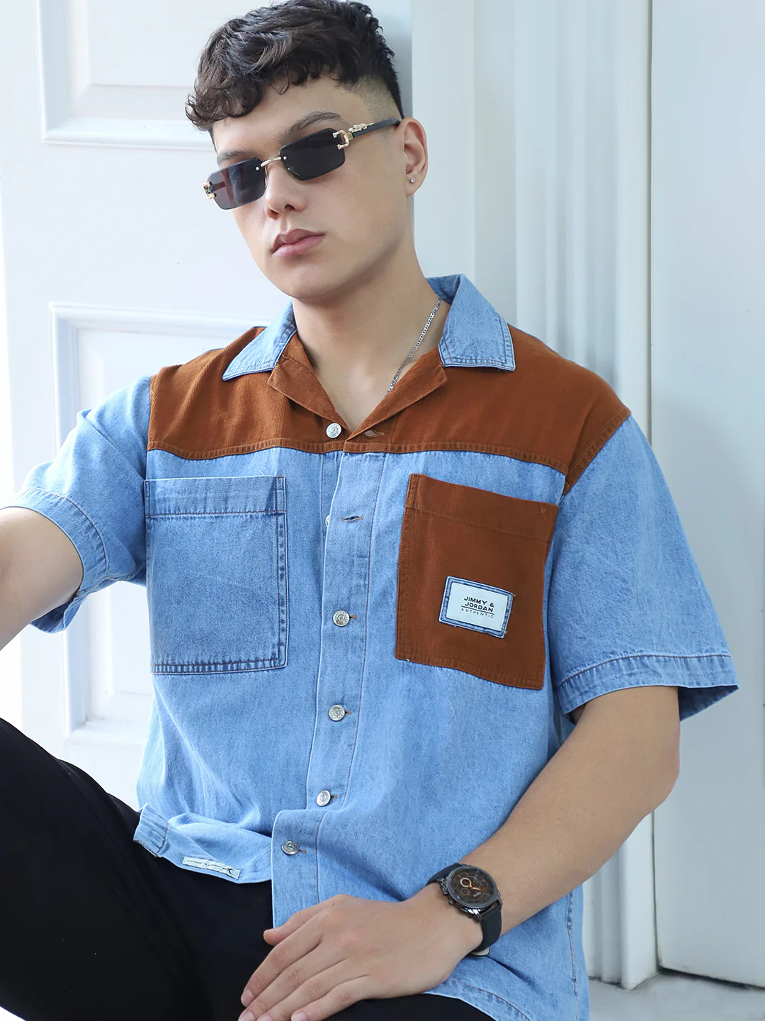 Calmyra Colembia  Blue Denim Half Sleeve Shirt - Image 4