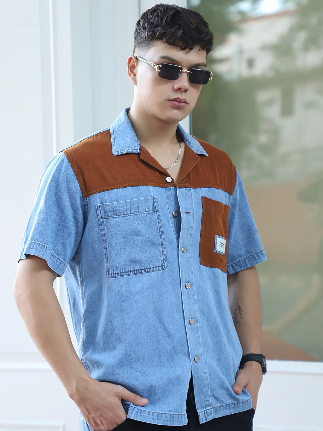 Calmyra Colembia  Blue Denim Half Sleeve Shirt - Image 5