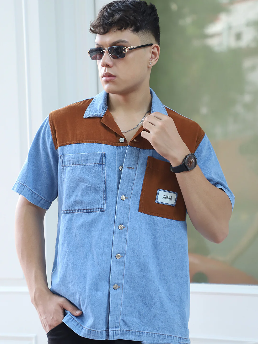 Calmyra Colembia  Blue Denim Half Sleeve Shirt - Image 6