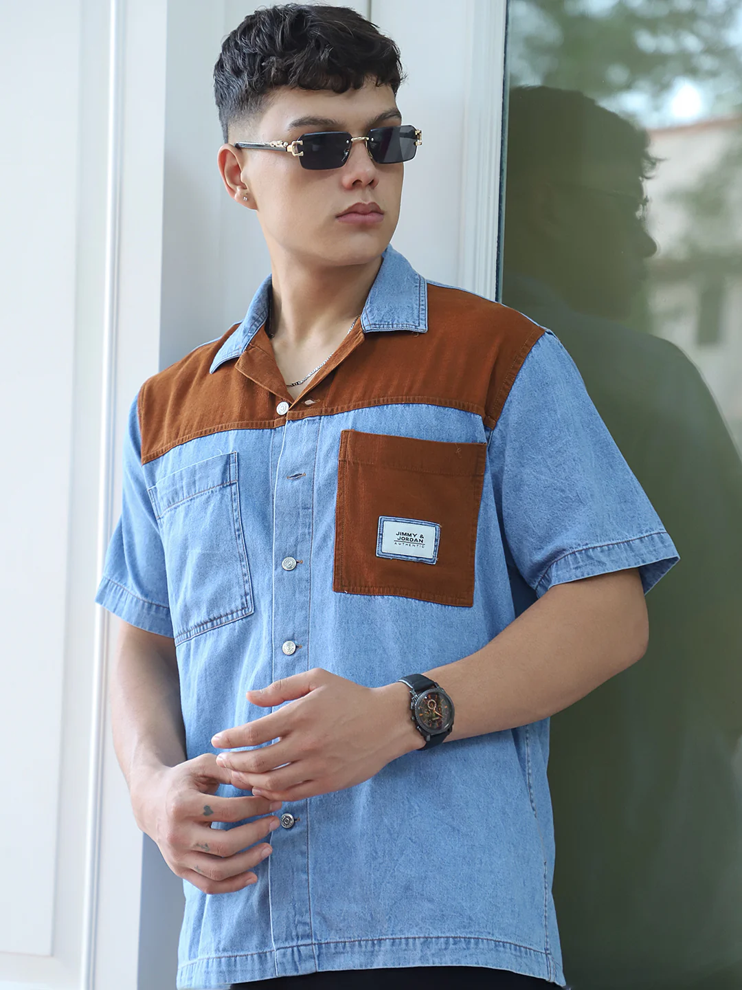 Calmyra Colembia  Blue Denim Half Sleeve Shirt - Image 7