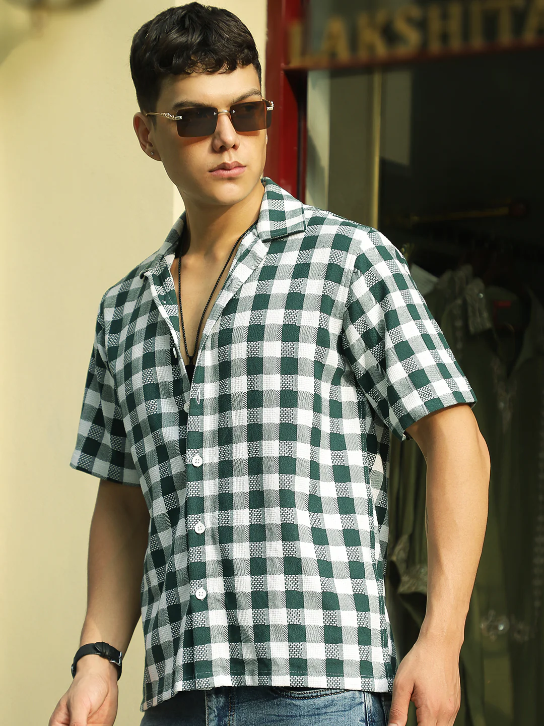 Citrus Dark Green Half Sleeve Check Shirt - Image 7