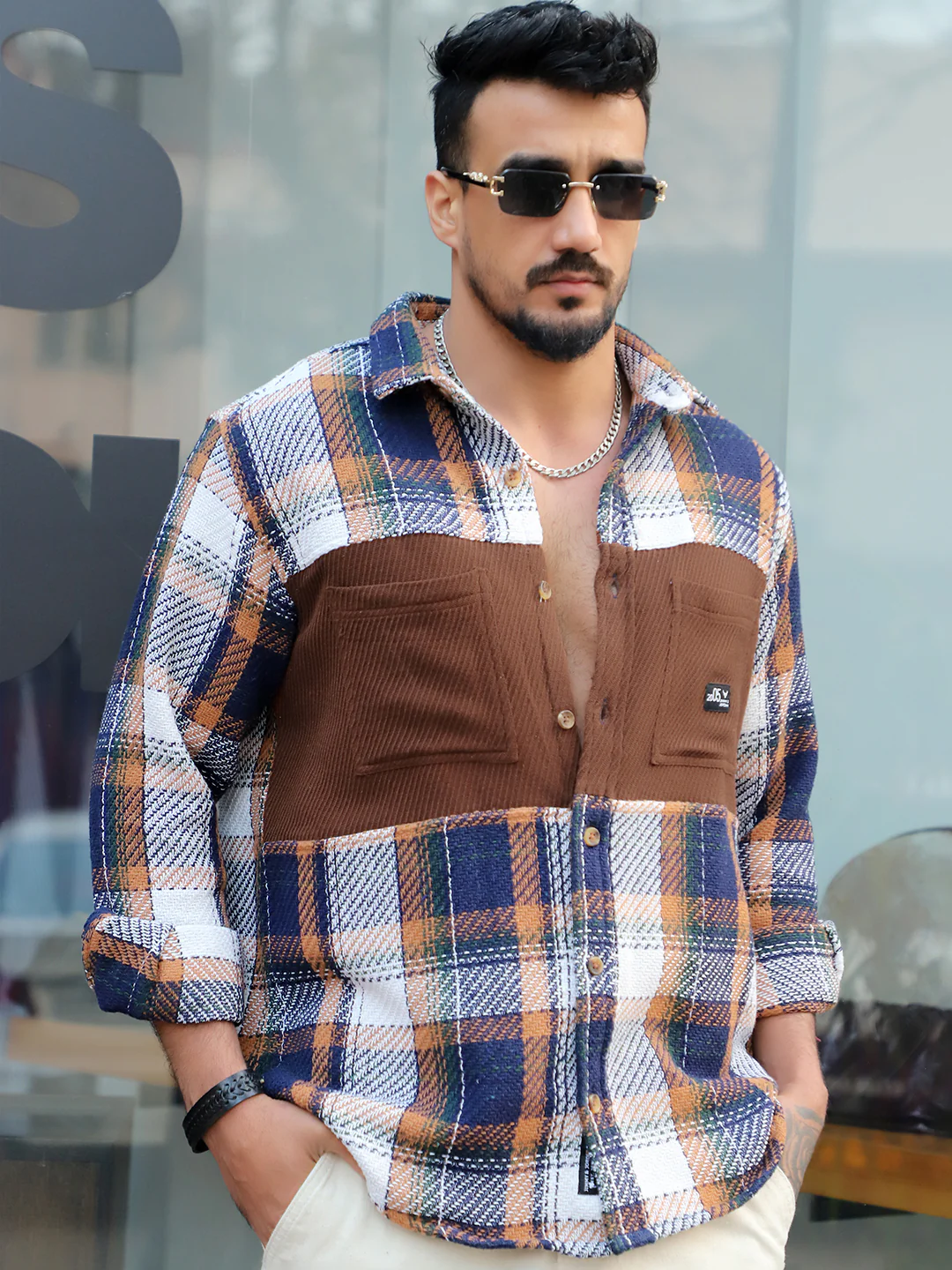 Gravel Room Navy Blue Check Full Sleeve Shirt - Image 4