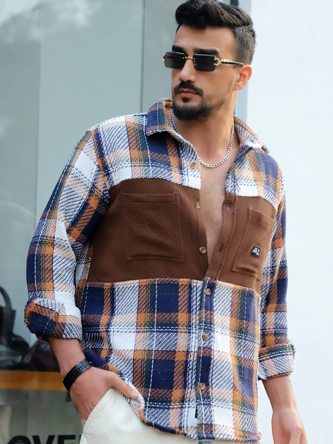 Gravel Room Navy Blue Check Full Sleeve Shirt - Image 5