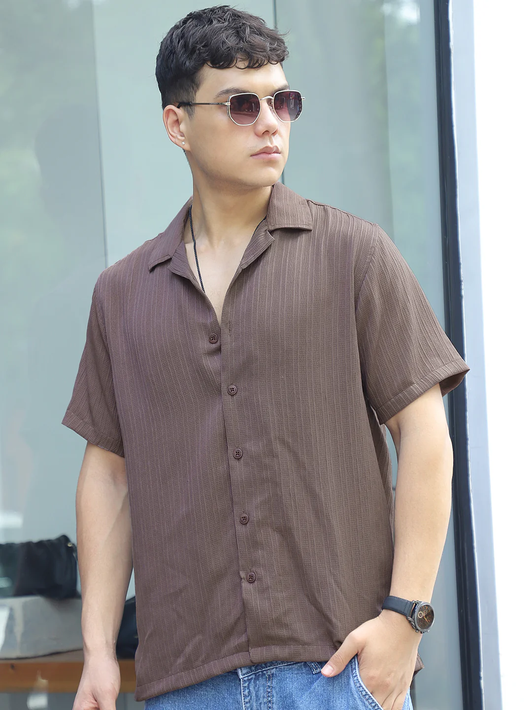 Lush Dusty Brown Half Sleeve Shirt - Image 4