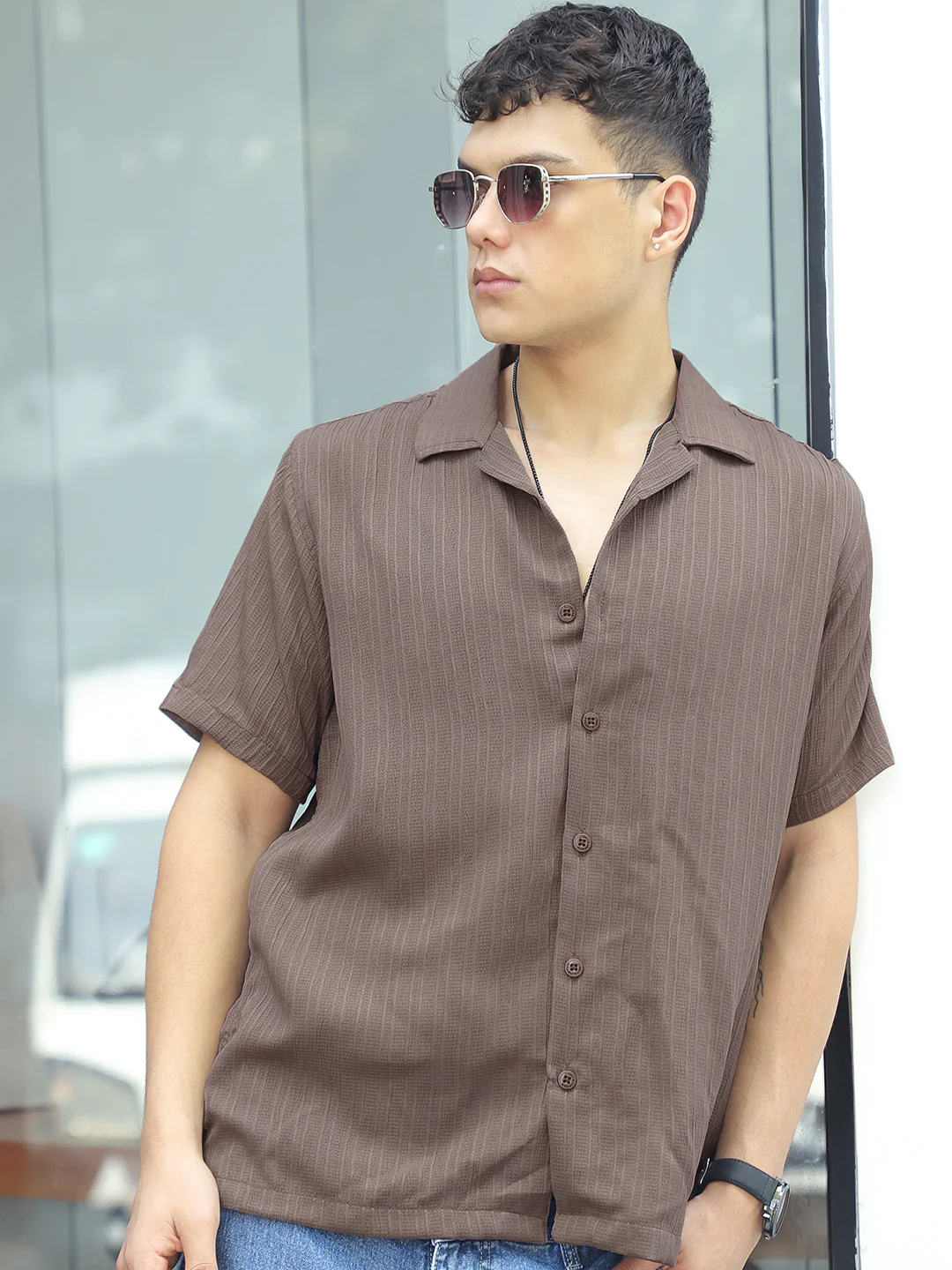 Lush Dusty Brown Half Sleeve Shirt - Image 5