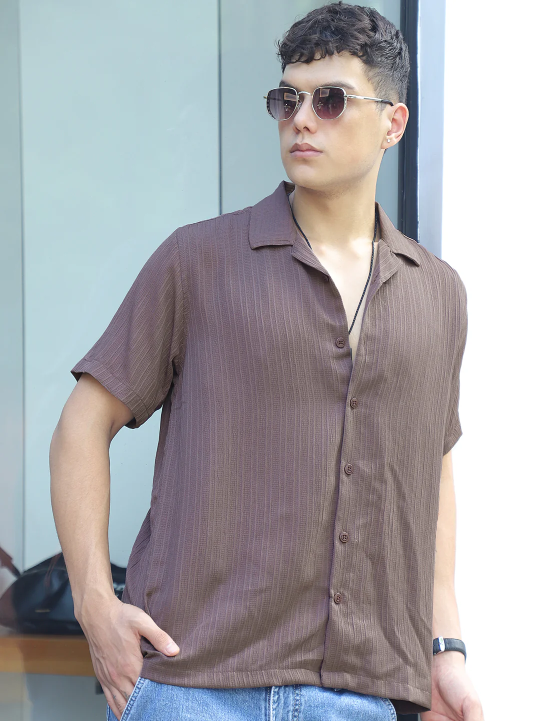 Lush Dusty Brown Half Sleeve Shirt - Image 7