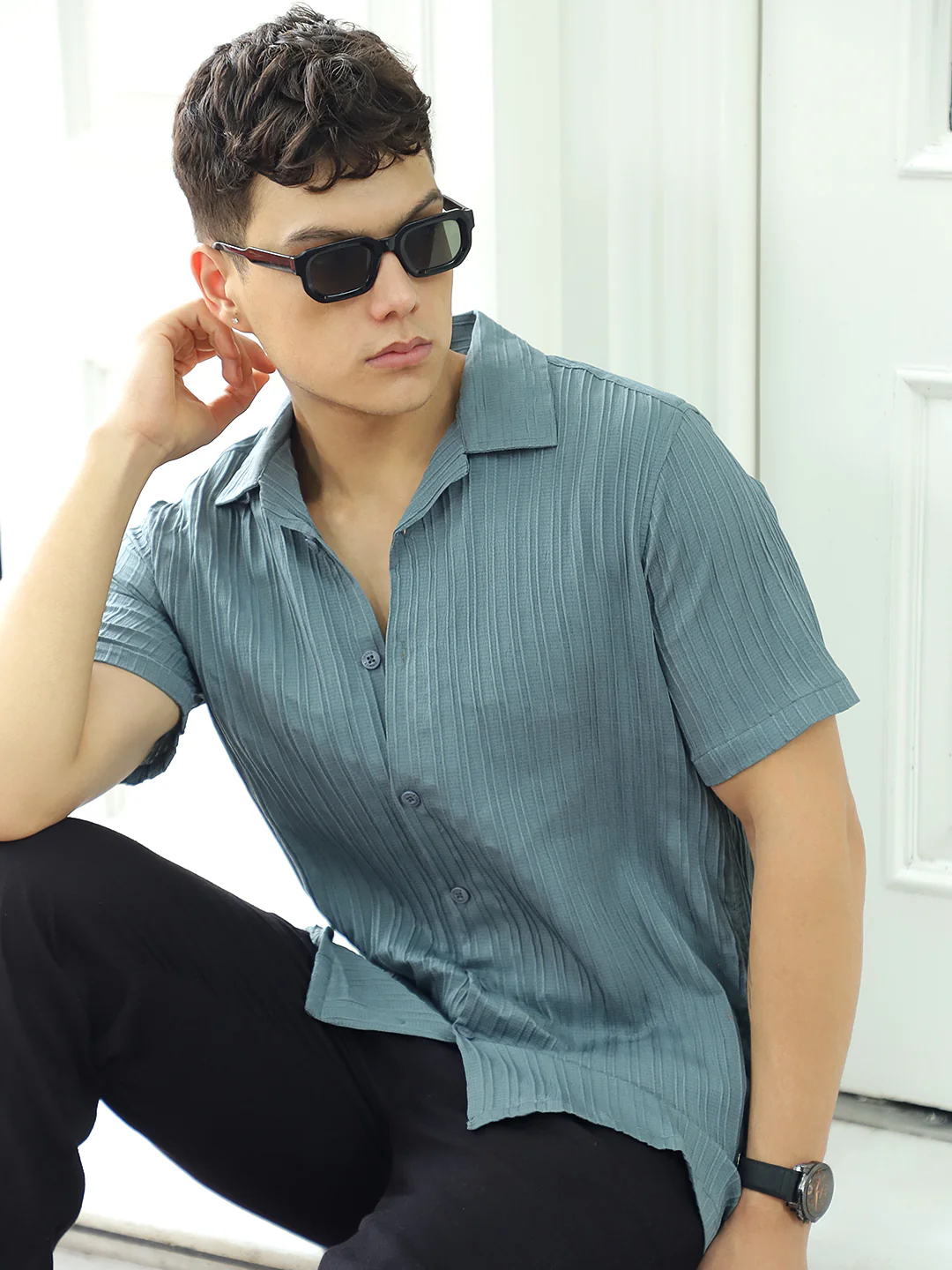 Lush Teal Green  Half Sleeve Shirt - Image 5