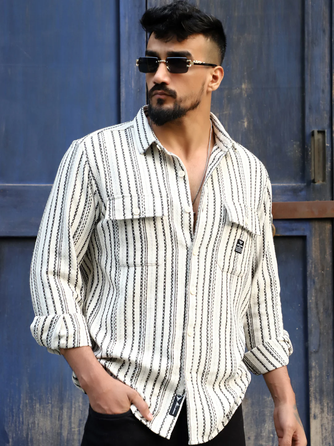 Maui Wave White Stripe Full Sleeve Shirt - Image 3