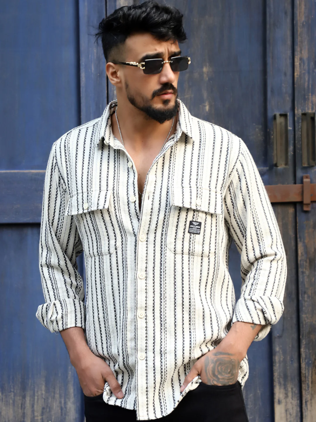Maui Wave White Stripe Full Sleeve Shirt - Image 4