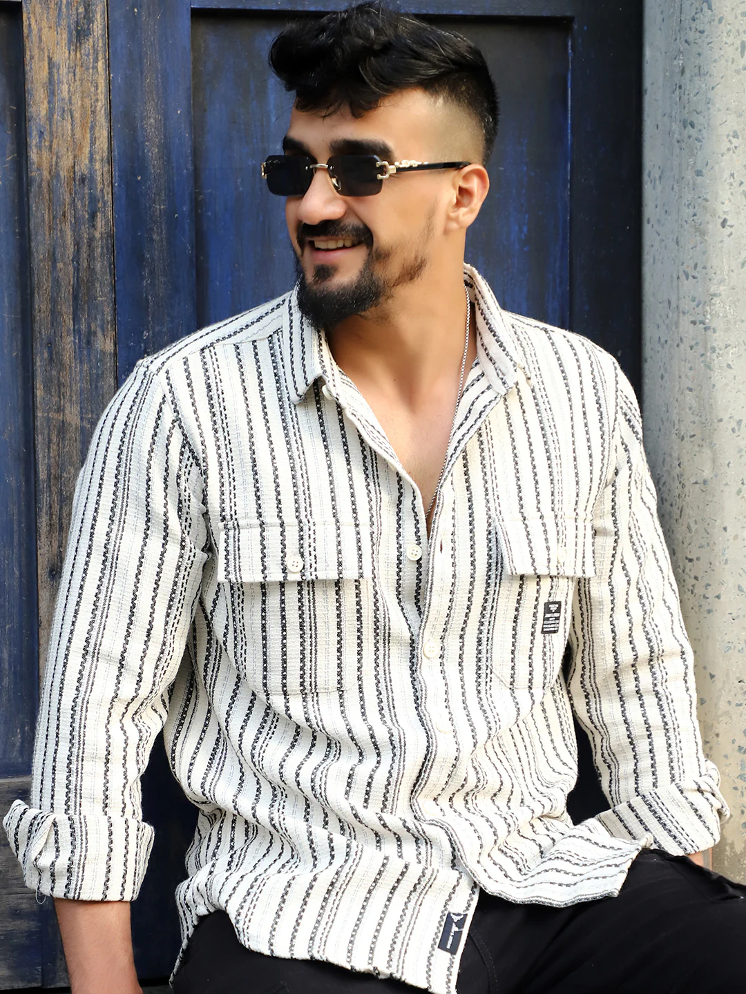 Maui Wave White Stripe Full Sleeve Shirt - Image 6