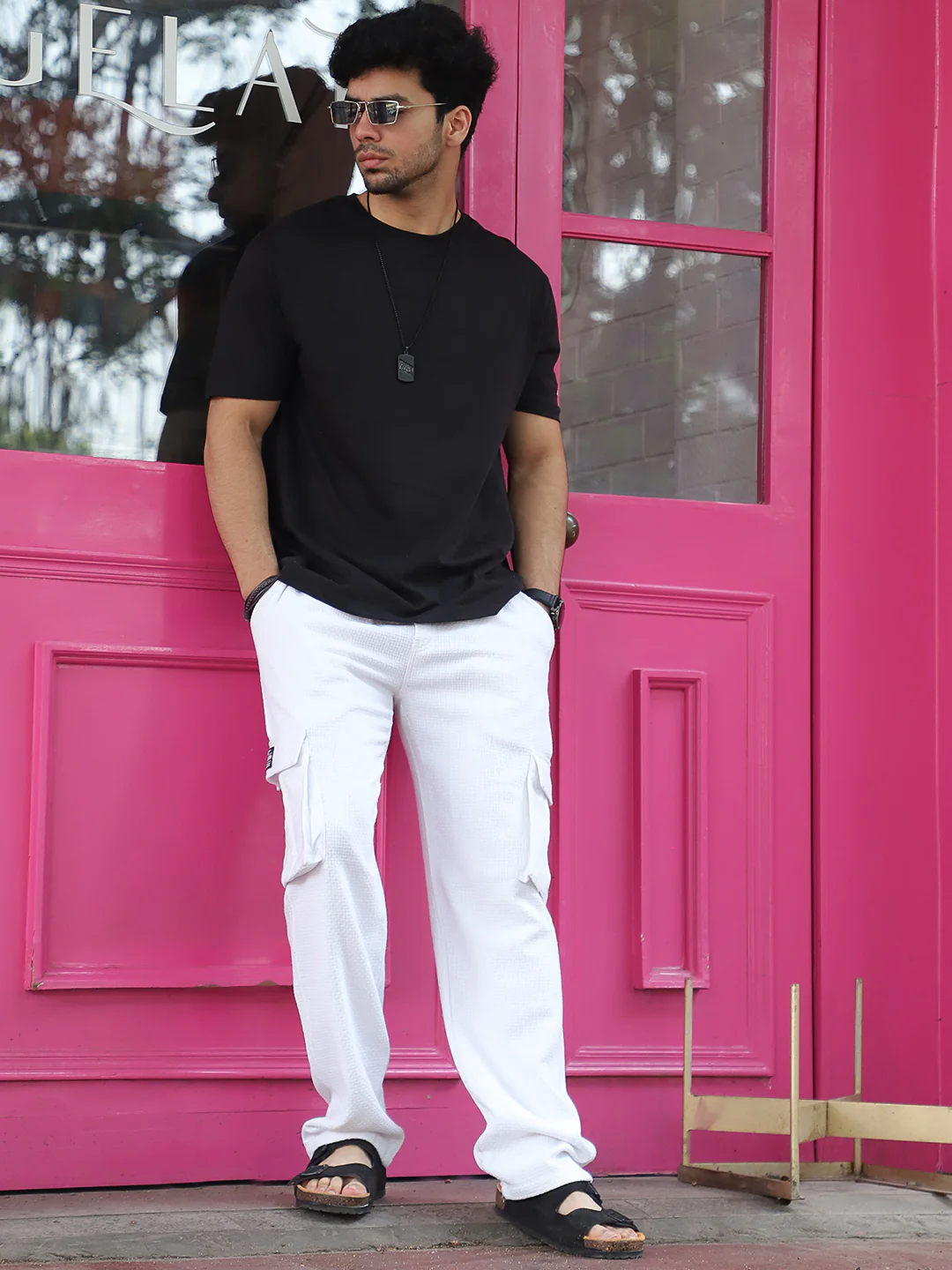 Mossveil White Baggy Fit Textured Trouser - Image 9