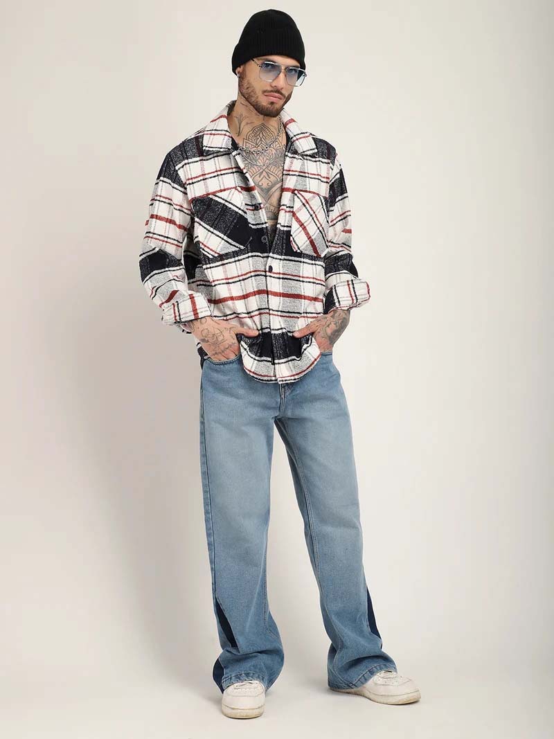 Towel Knitted Navy Check Shacket - Image 10