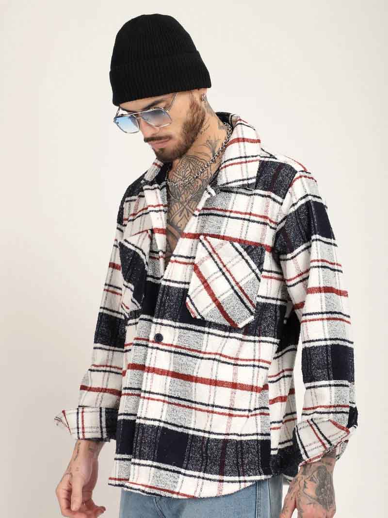 Towel Knitted Navy Check Shacket - Image 3