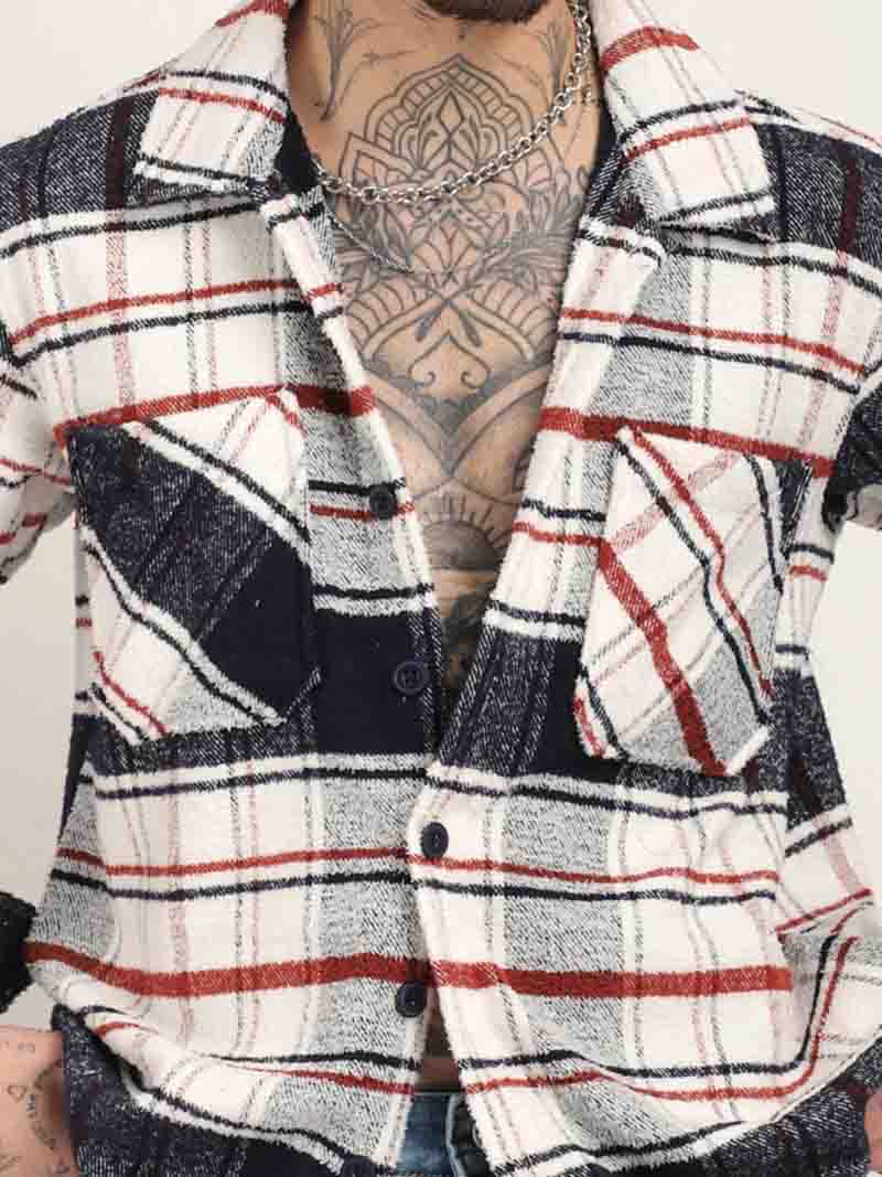 Towel Knitted Navy Check Shacket - Image 7