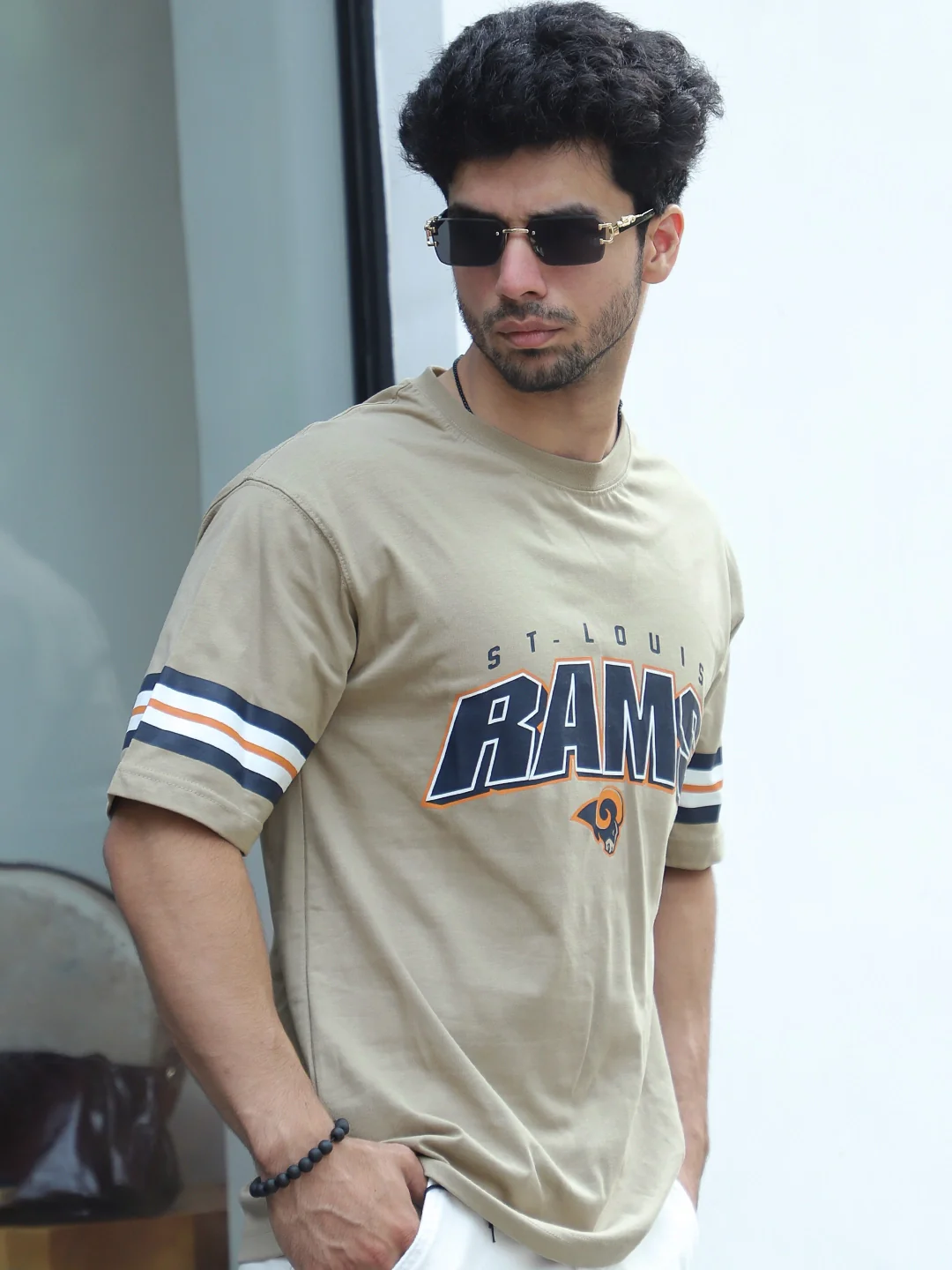 Drama Magnet Beige Oversized Tee - Image 3