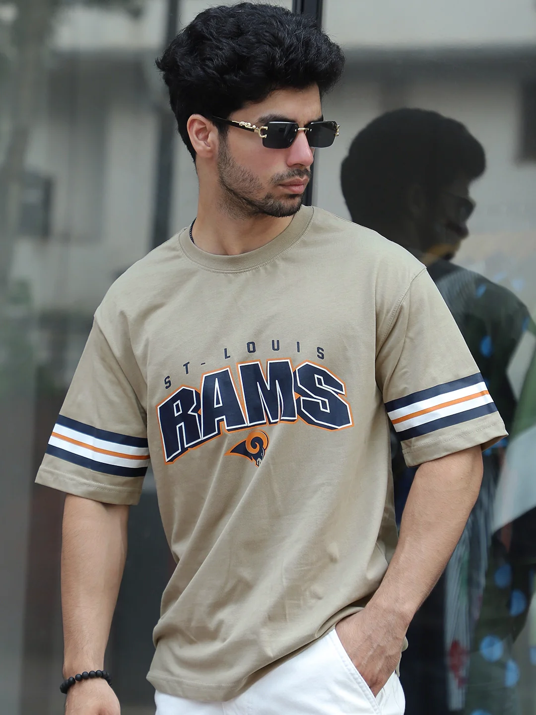 Drama Magnet Beige Oversized Tee - Image 4