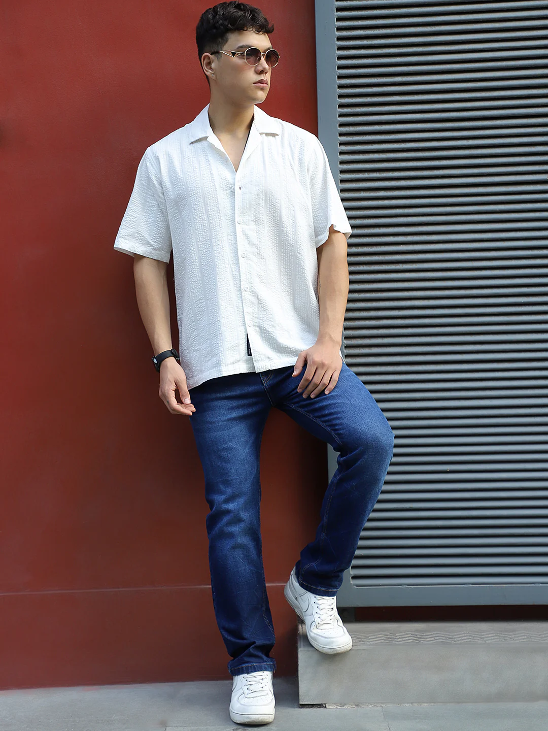 Solven Textured White Half Sleeve Shirt - Image 10