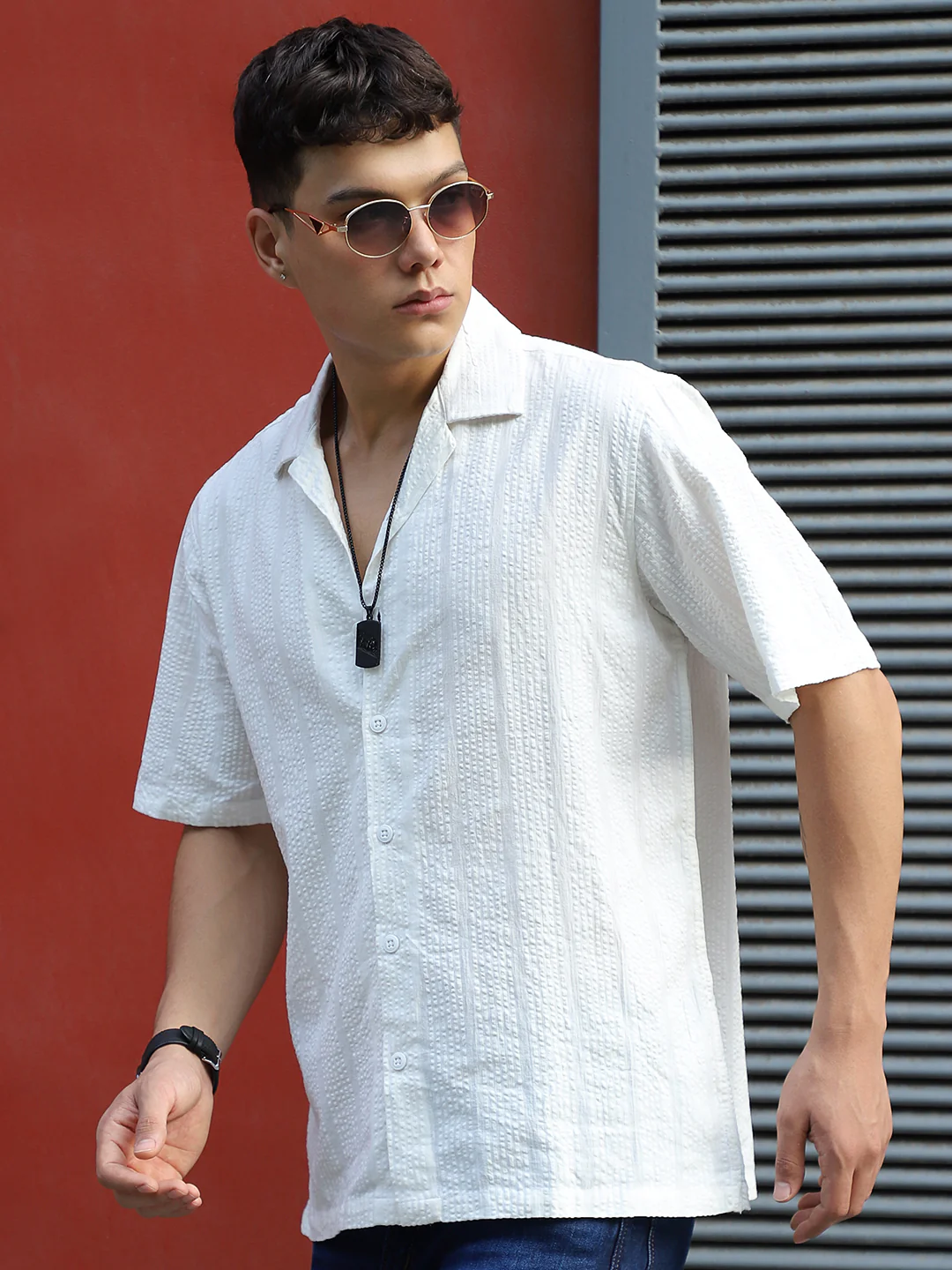 Solven Textured White Half Sleeve Shirt - Image 8
