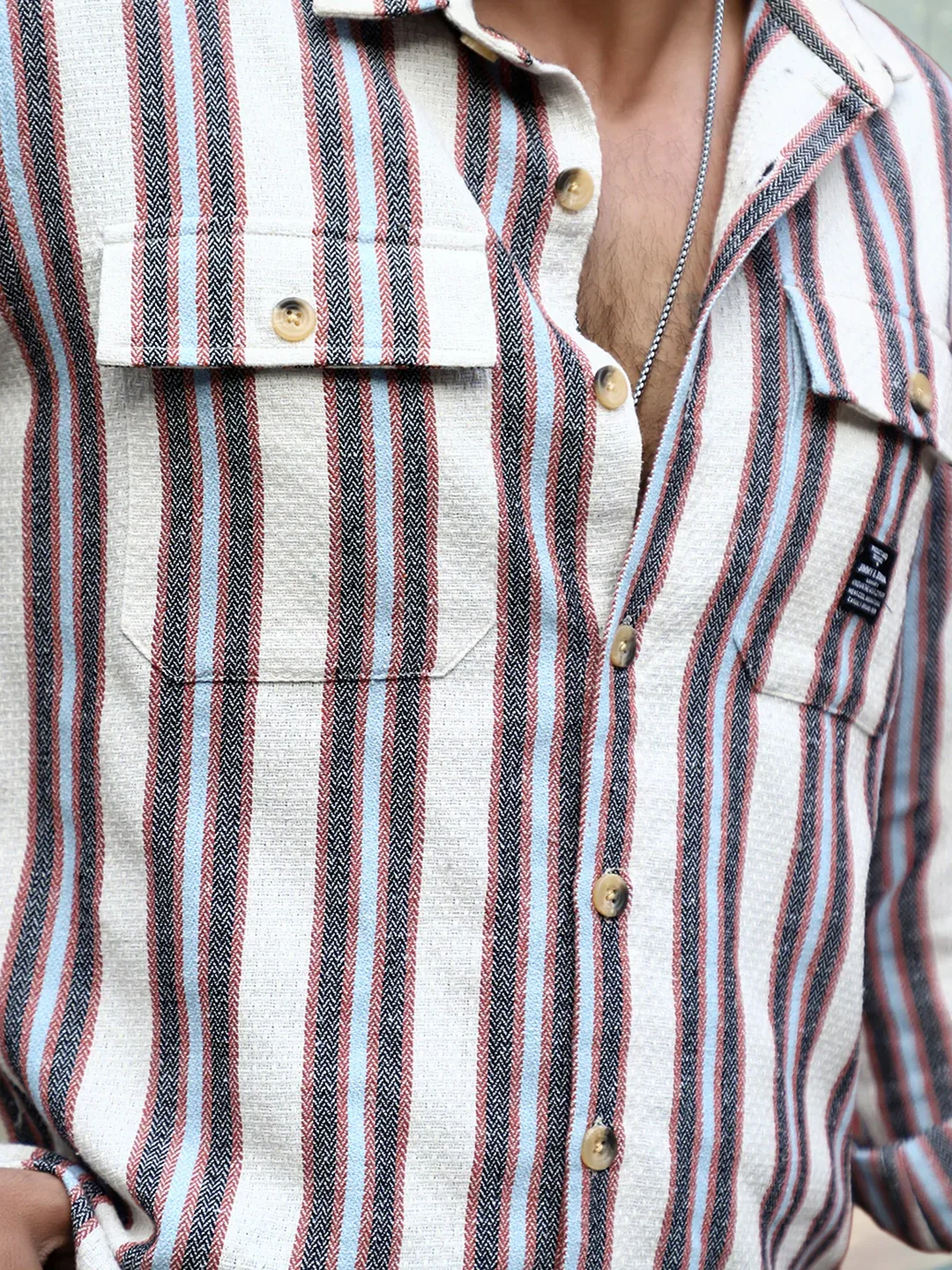 Santorini Beige Stripe Full Sleeve Shirt - Image 8