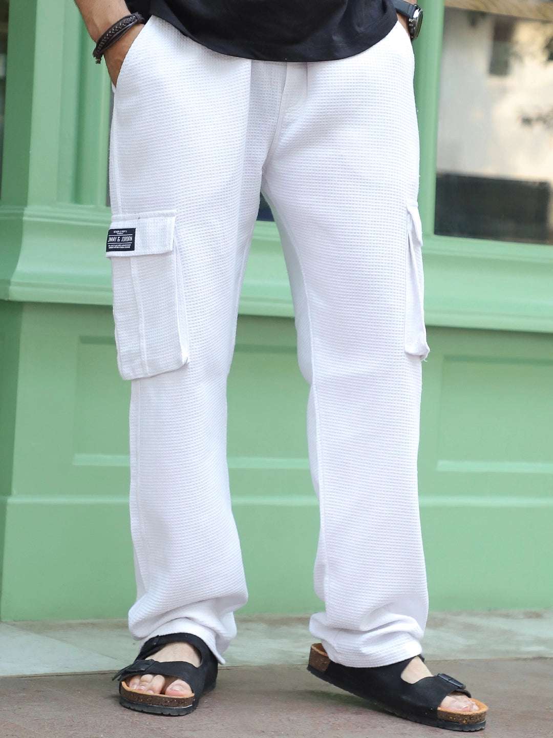 Tavrix White Baggy Fit Textured Trousers - Image 3