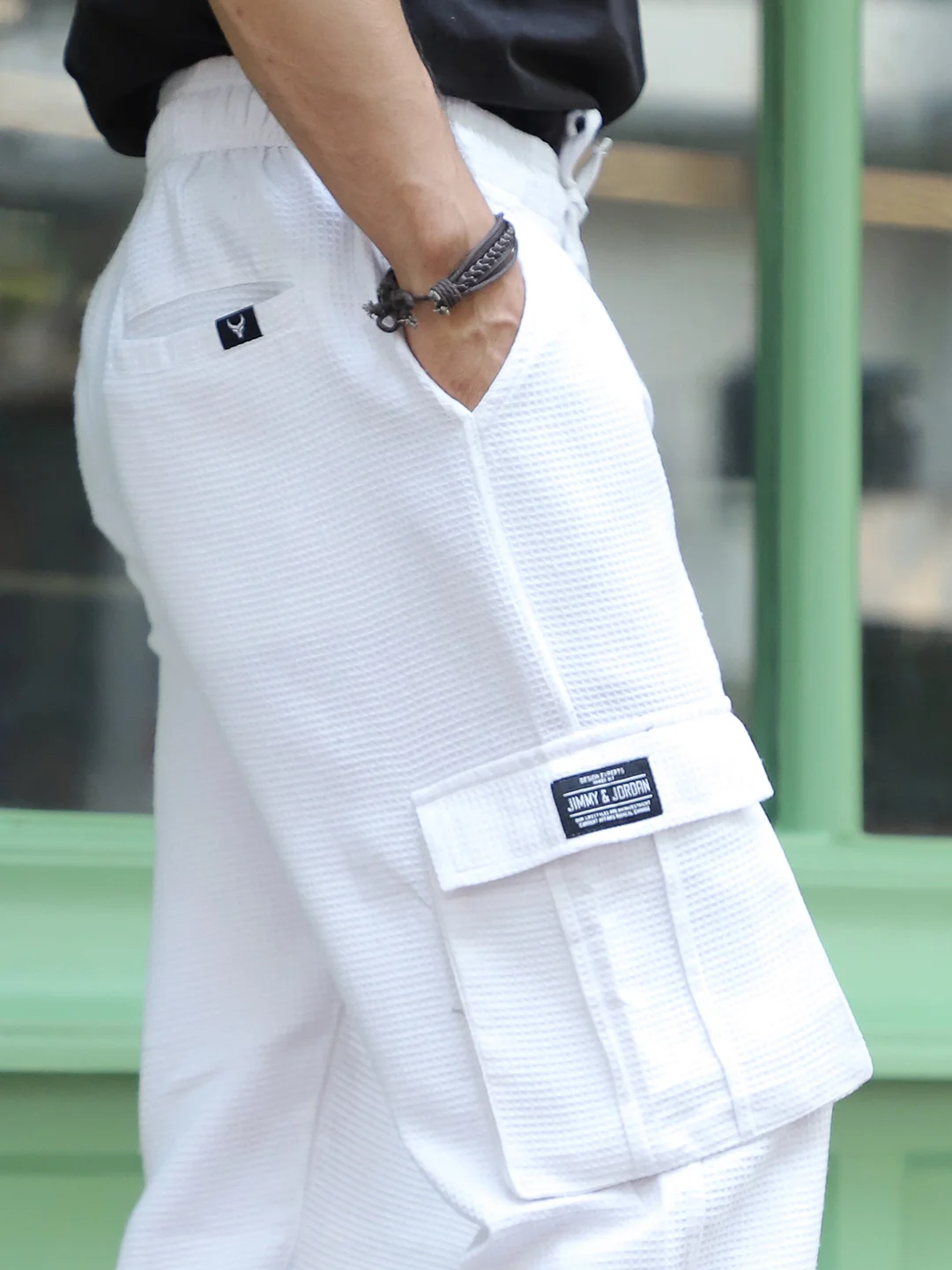 Tavrix White Baggy Fit Textured Trousers - Image 4