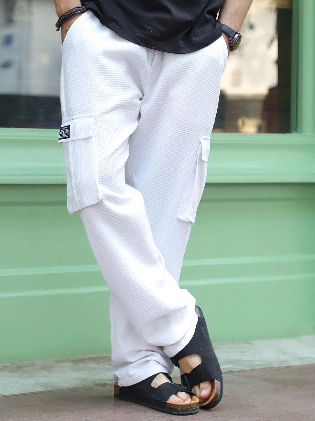 Tavrix White Baggy Fit Textured Trousers - Image 8