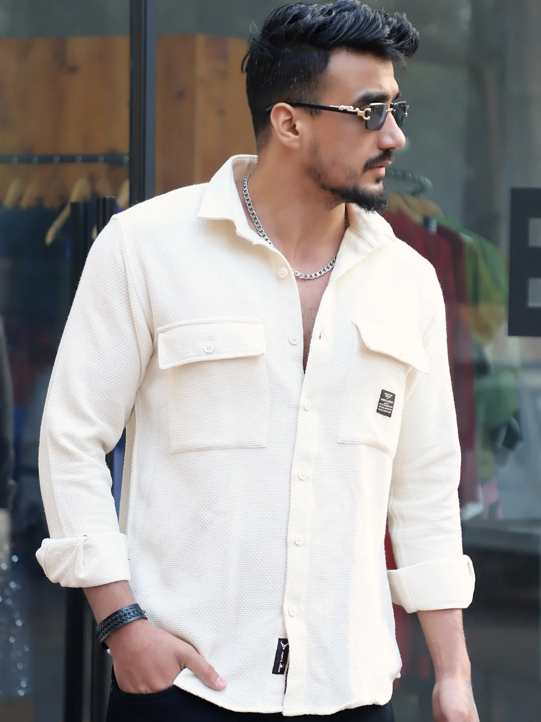 Tuscan Beige Texture Full Sleeve Shirt - Image 3