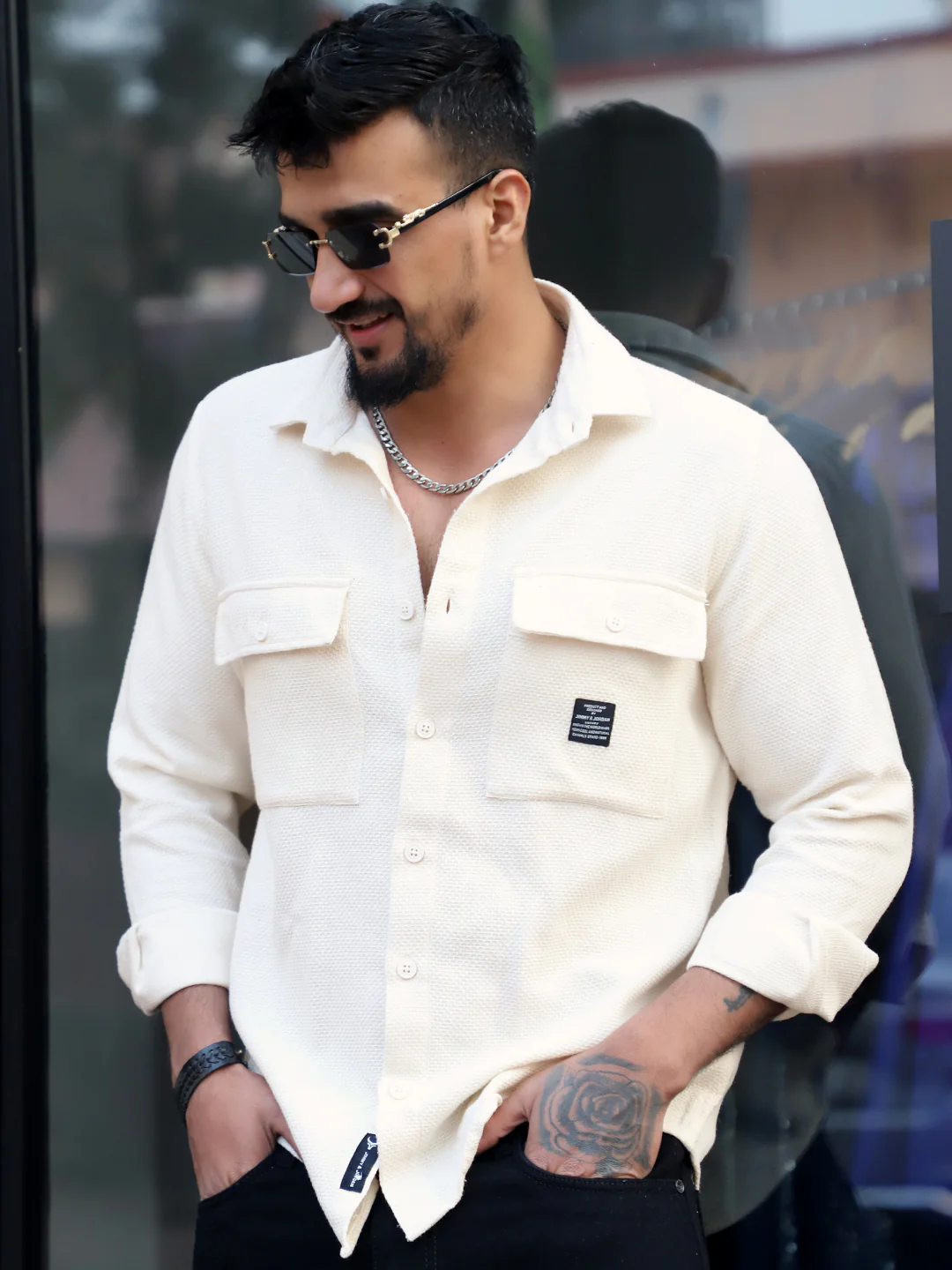 Tuscan Beige Texture Full Sleeve Shirt - Image 4