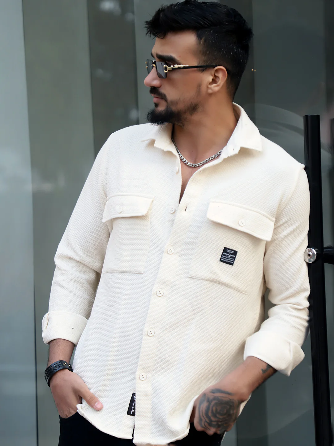 Tuscan Beige Texture Full Sleeve Shirt - Image 5