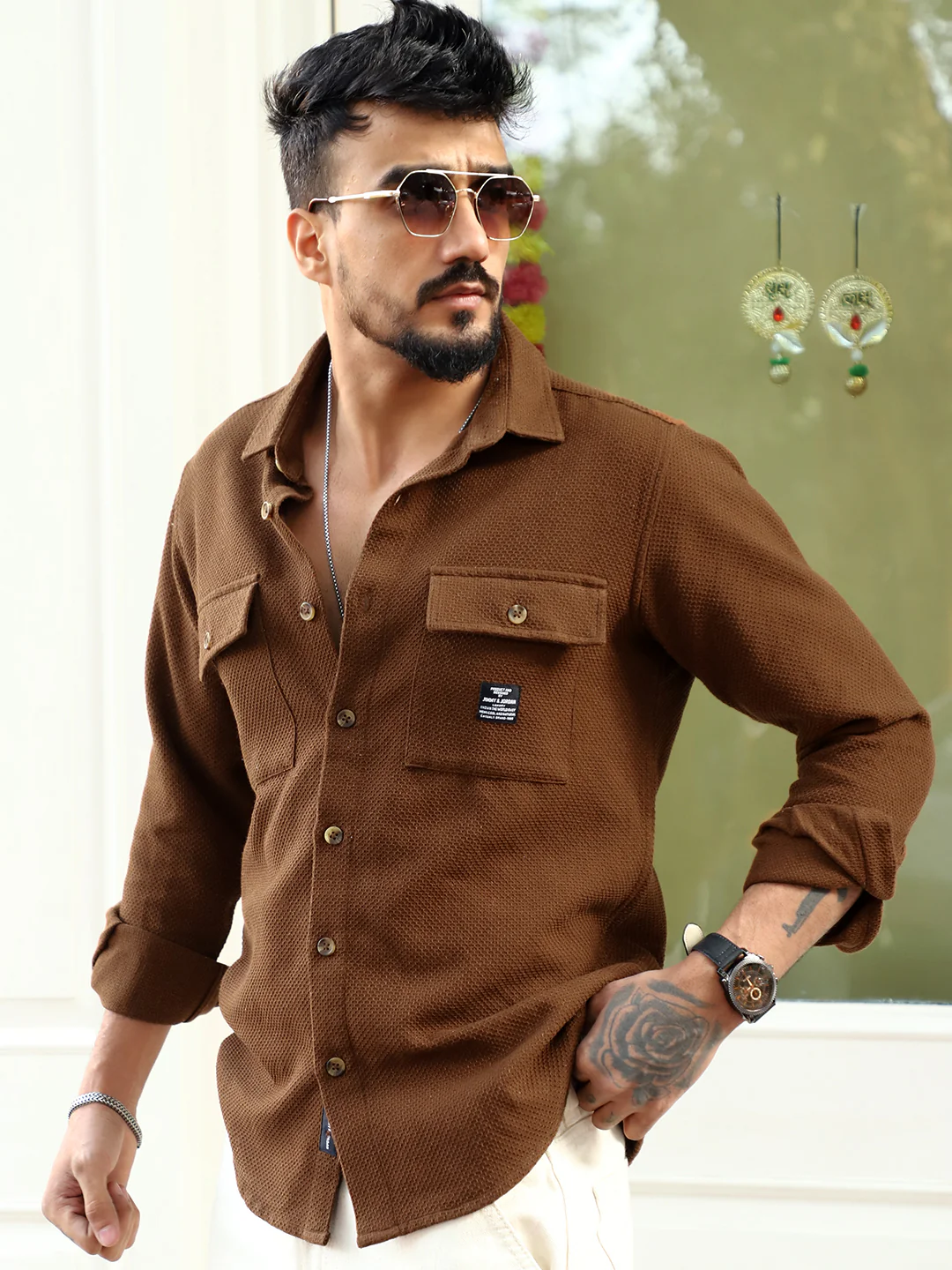 Tuscan Brown Texture Full Sleeve Shirt - Image 3