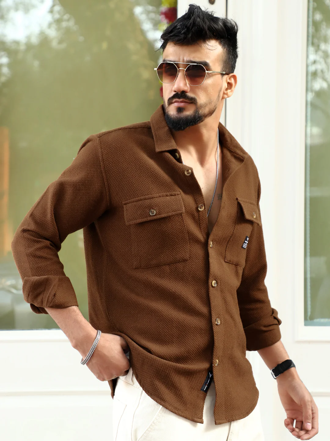 Tuscan Brown Texture Full Sleeve Shirt - Image 4