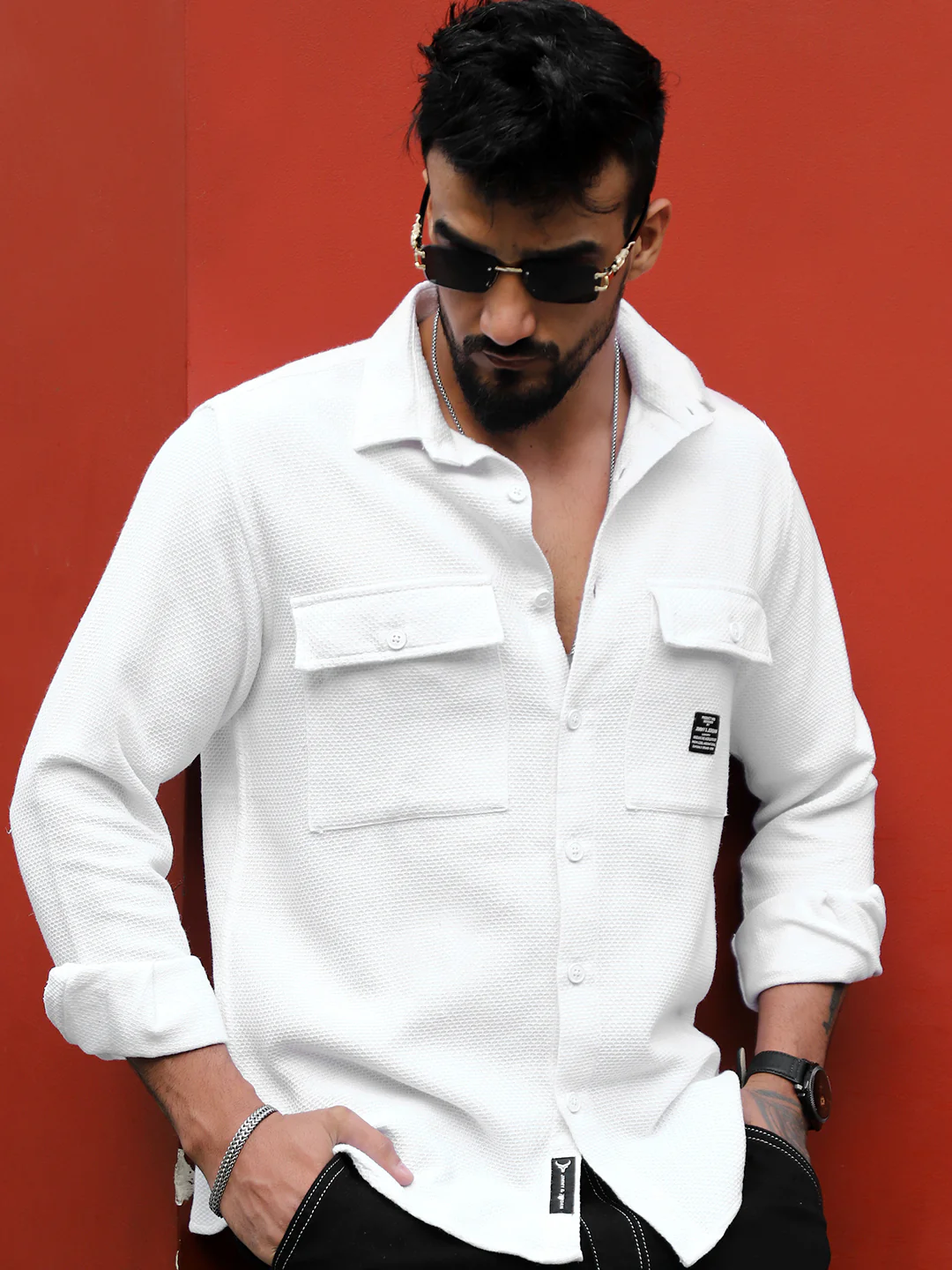 Tuscan White Texture Full Sleeve Shirt - Image 3