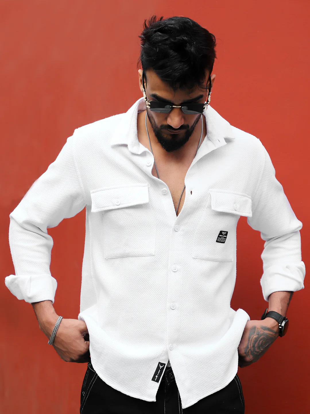 Tuscan White Texture Full Sleeve Shirt - Image 4