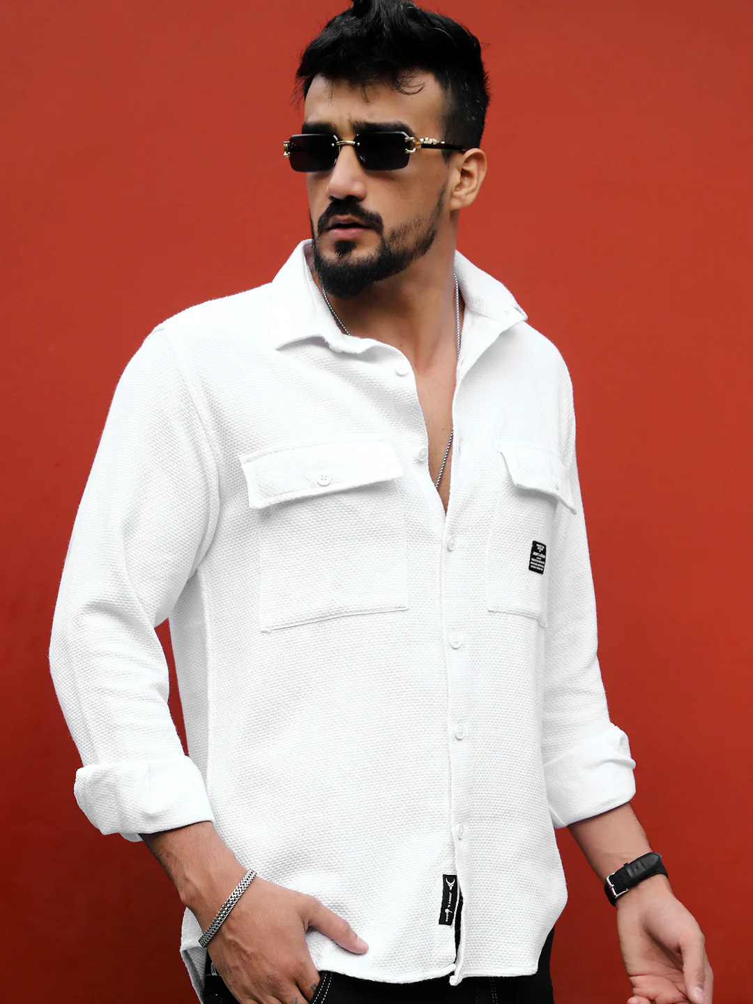 Tuscan White Texture Full Sleeve Shirt - Image 5