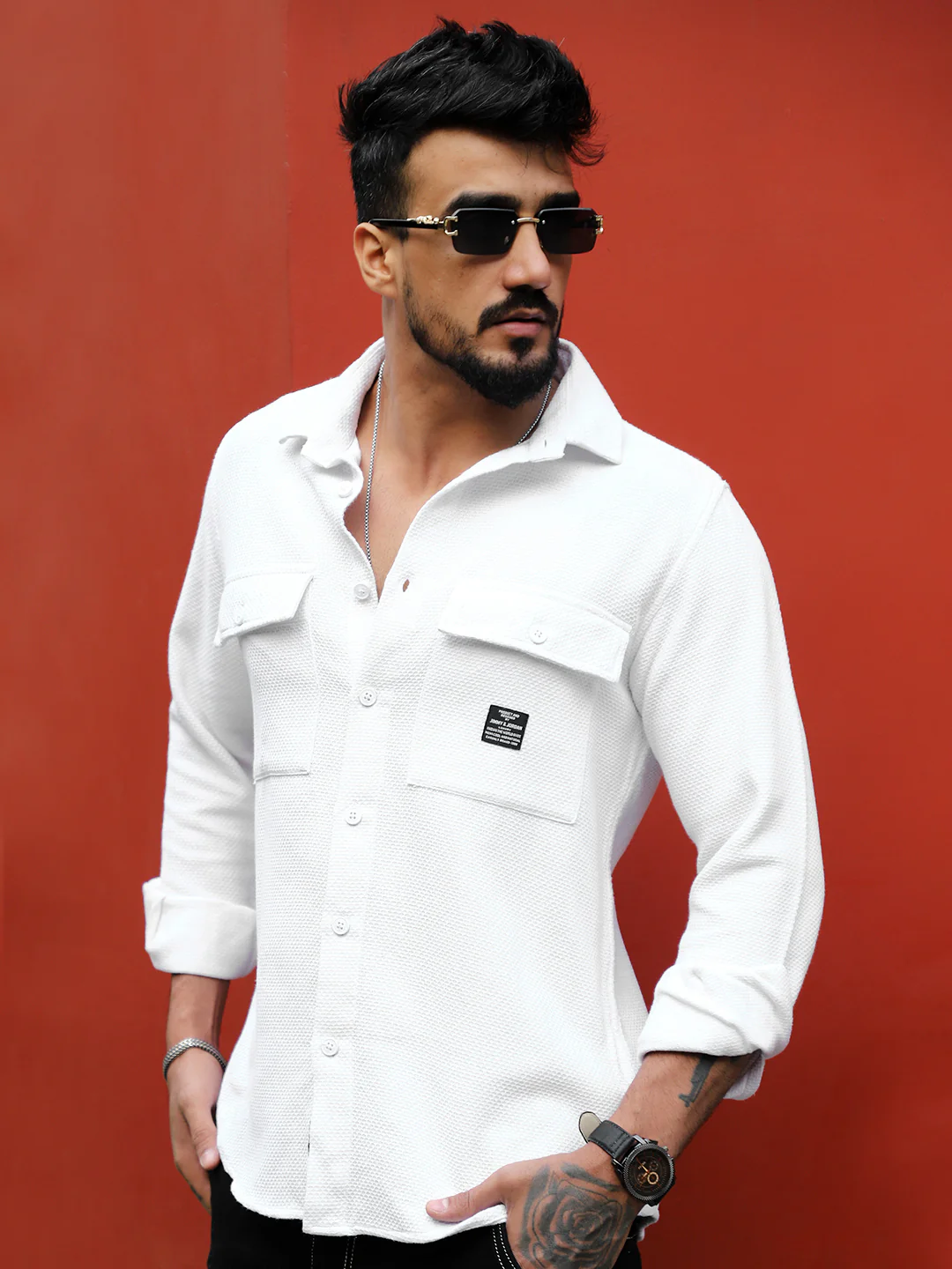 Tuscan White Texture Full Sleeve Shirt - Image 6