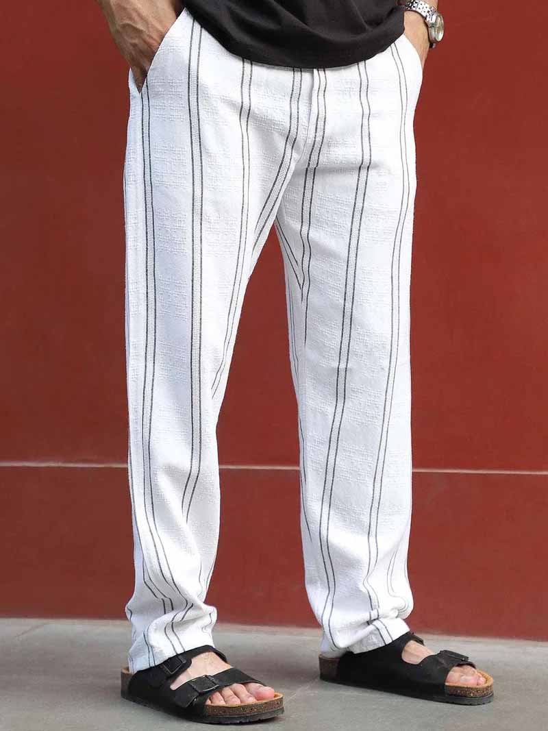 Zayden White Stripe Baggy Fit Trouser - Image 4