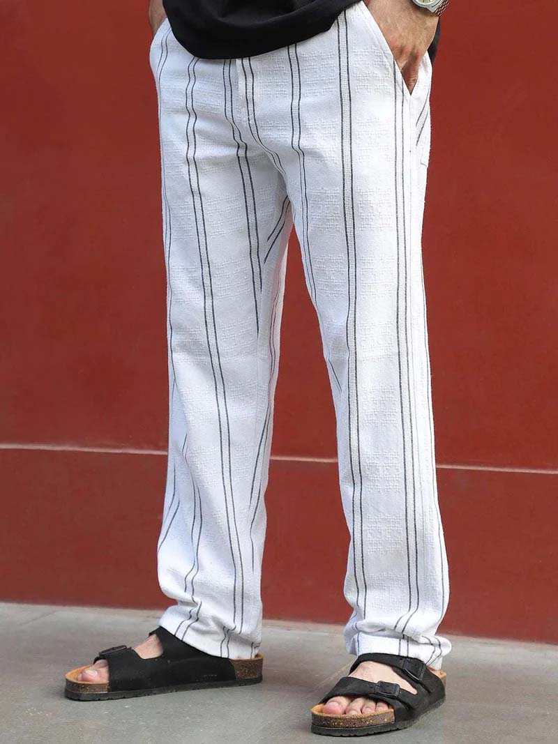 Zayden White Stripe Baggy Fit Trouser - Image 5