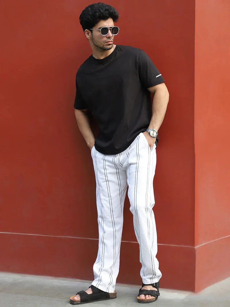 Zayden White Stripe Baggy Fit Trouser - Image 8